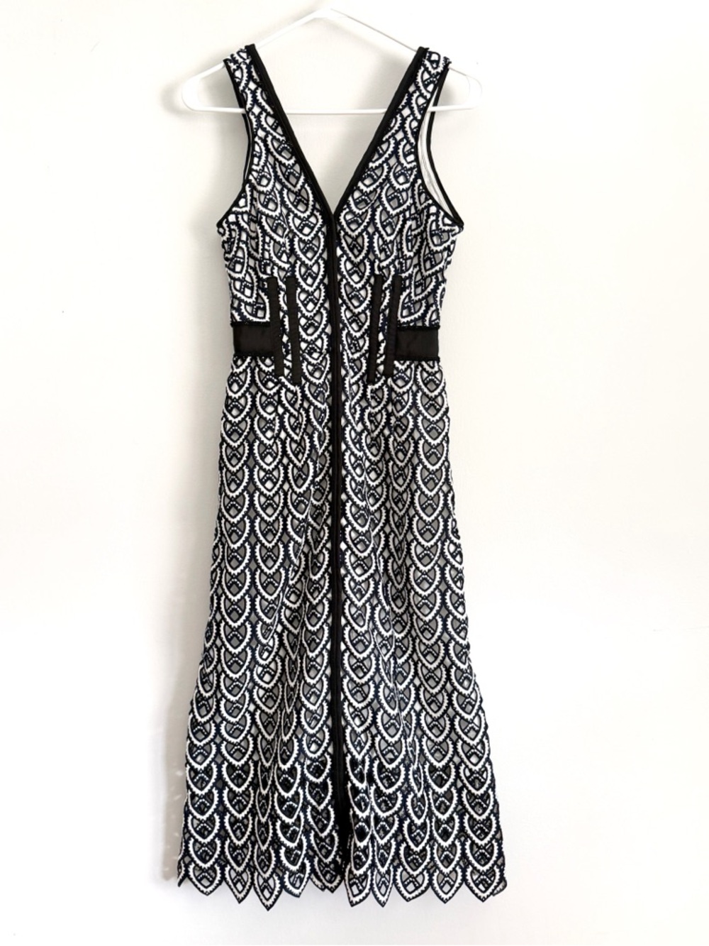 Self-Portrait Black and White Lace Midi Dress